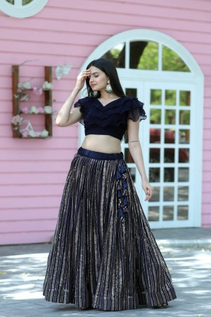 Faux Blooming With Sequins Black  Lahenga With Choli